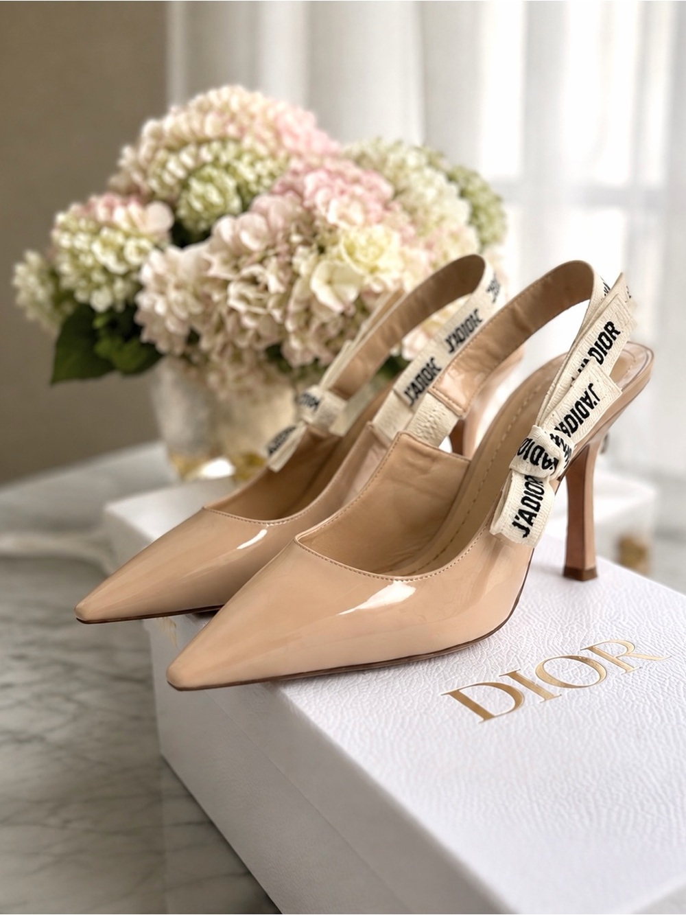 Dior Nude Patent Slingback Pumps with J'Adior Strap